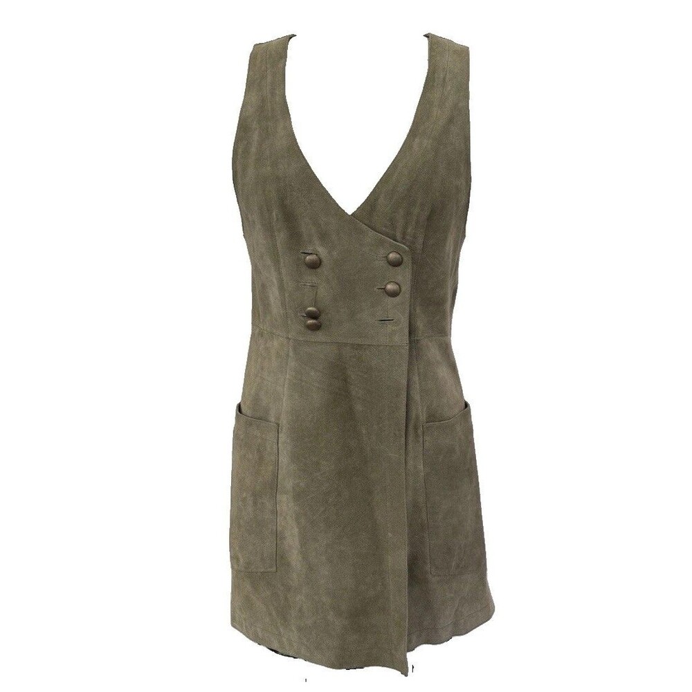 Free People Suede Mini Dress Women Sz 4 Green Genuine Suede Boho Festival GUC - Picture 2 of 14